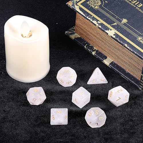 Vista 5 de SUNYIK Juego de 7 dados poliédricos DND de piedra de cristal pulido para juegos de mesa RPG MTG, dados de juego DND, mazmorras poliédricas