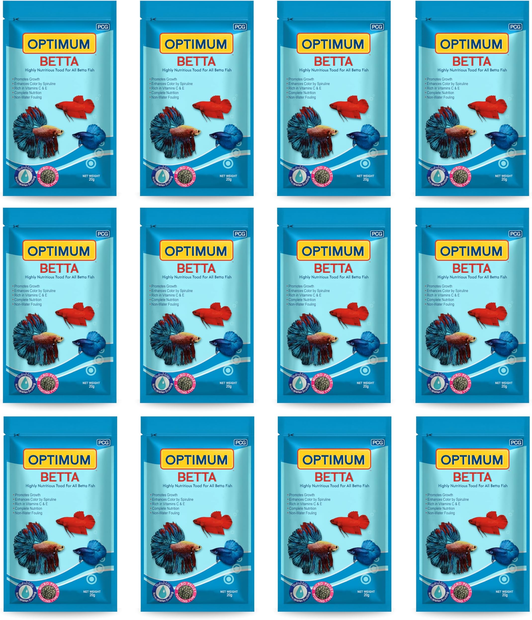 Foodie Puppies Optimum Pellet Betta Fish Food (20g, Pack of 12) | Nutrient-Rich Formula with Vitamins C & E | Promotes Color and Growth | Perfect for Daily Feeding | Includes Free Key Ring