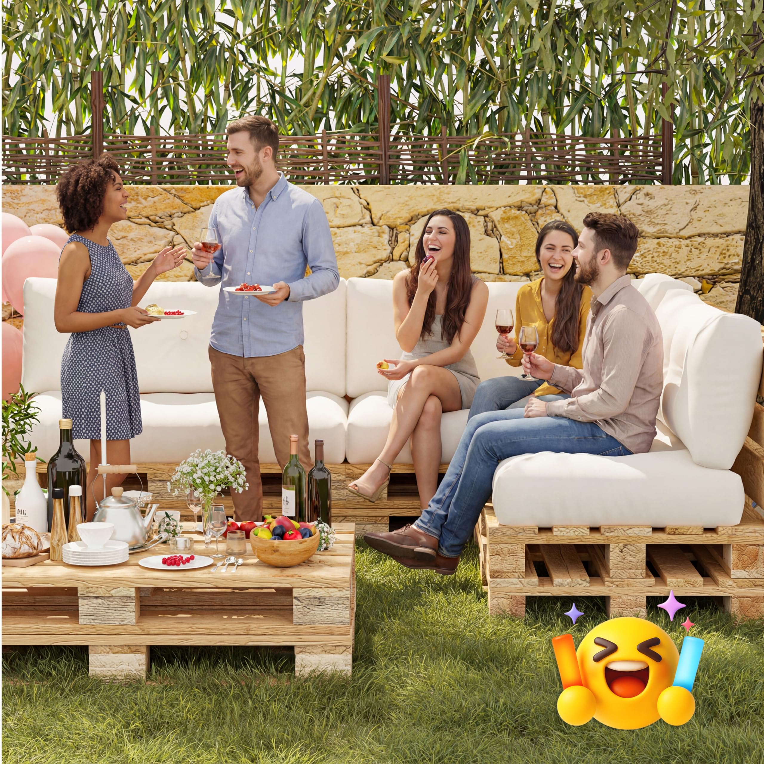 Set di cuscini per pallet 4 pezzi – Cuscino di seduta 120x60 + Schienale 120x40 + Cuscino d'angolo 40x40 + Cuscino decorativo 40x40 – Comodi cuscini da giardino per mobili pallet