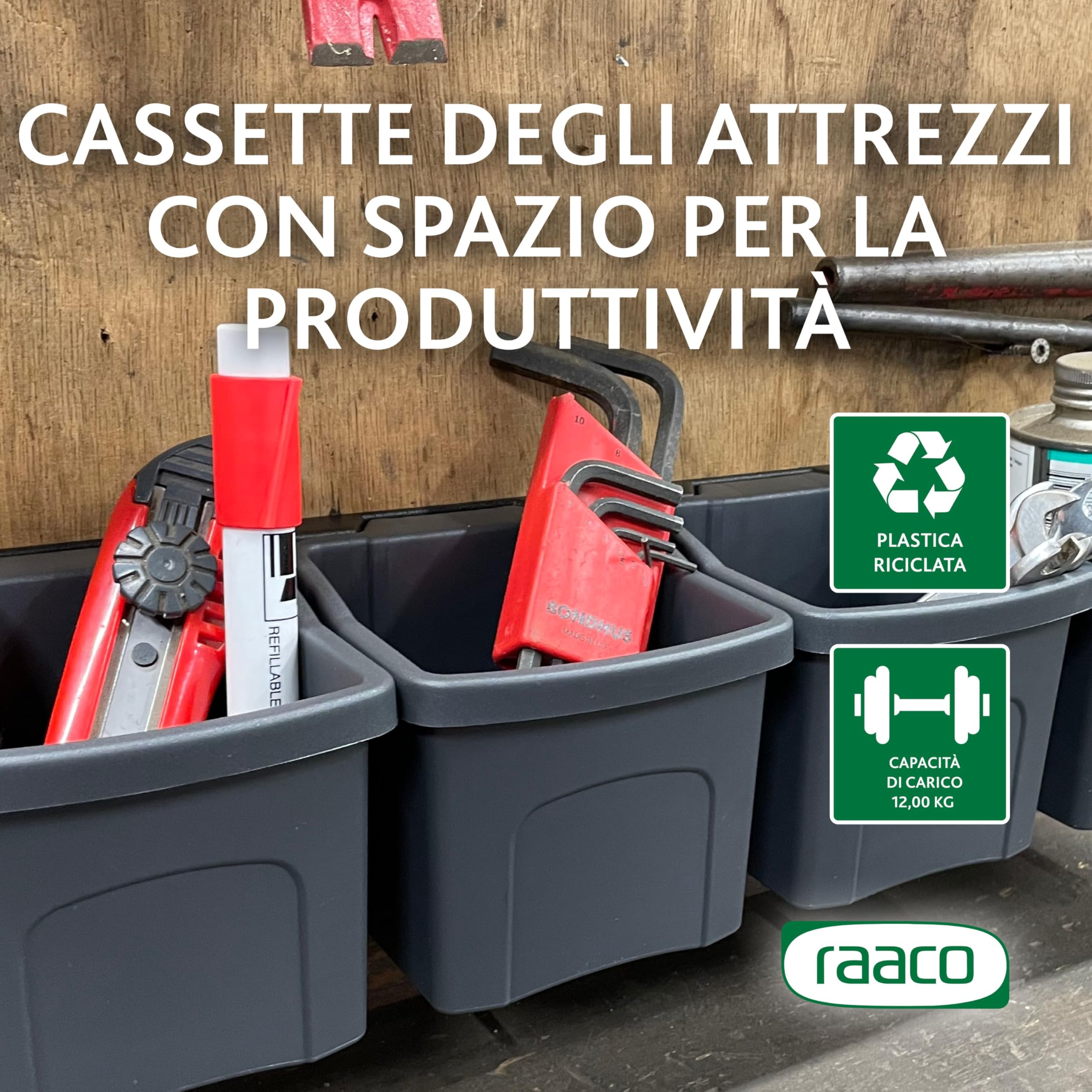 Raaco Cup set 1 Pannello Porta Attrezzi da Parete con 4 Contenitori 10,7 x 40,7 x 9 cm