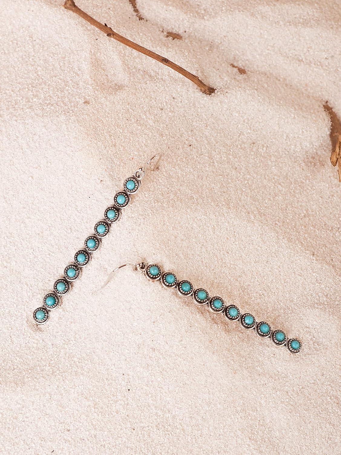 MINACHI Ethnic Bohemian Created Turquoise Dangle Drop Earrings, Vintage Boho Hippie Jewelry Gift for Women - Image 3