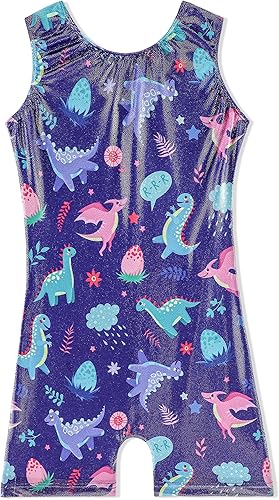 Belovance Leotardos de gimnasia para niñas pequeñas, leotardo brillante de arcoíris, dinosaurio, leopardo, estrellas, ciclista, secado rápido