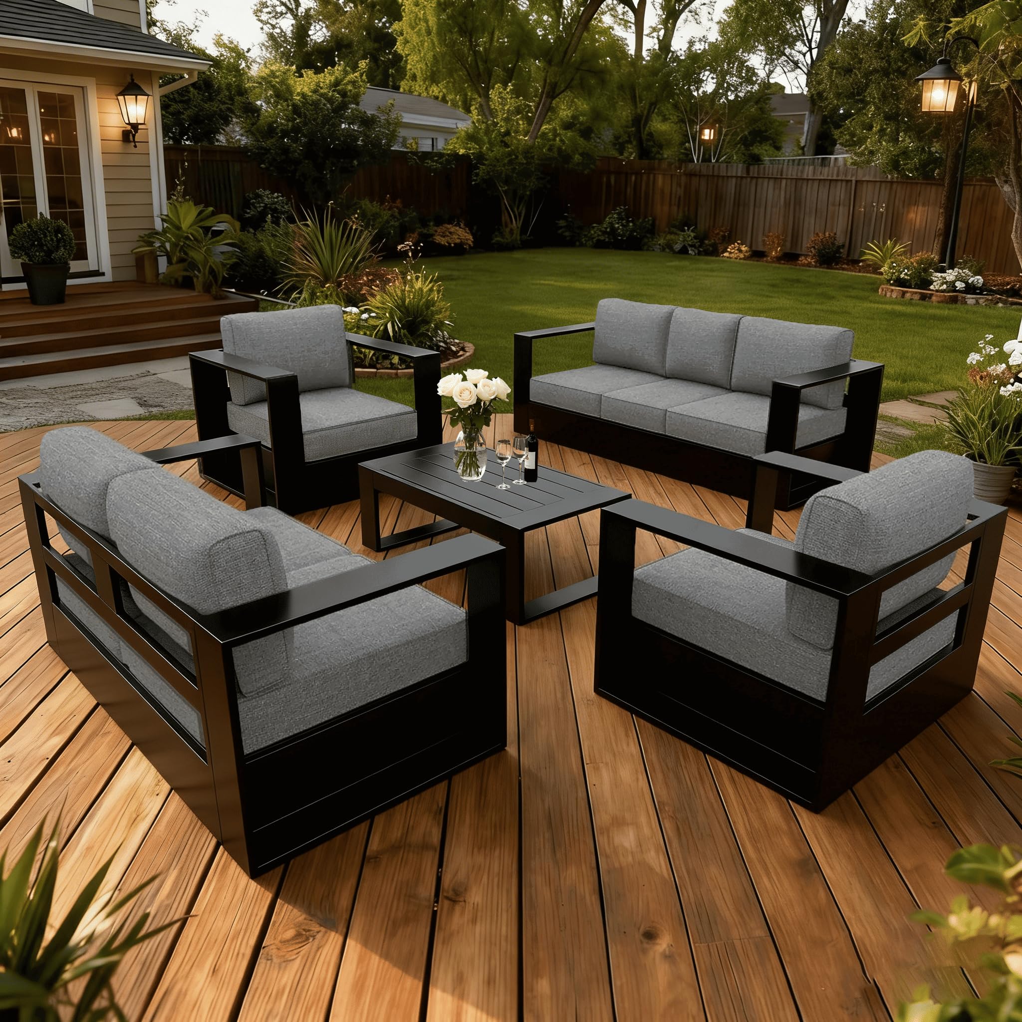 LayinSun 5 Piece Oversized Aluminum Outdoor Furniture Set