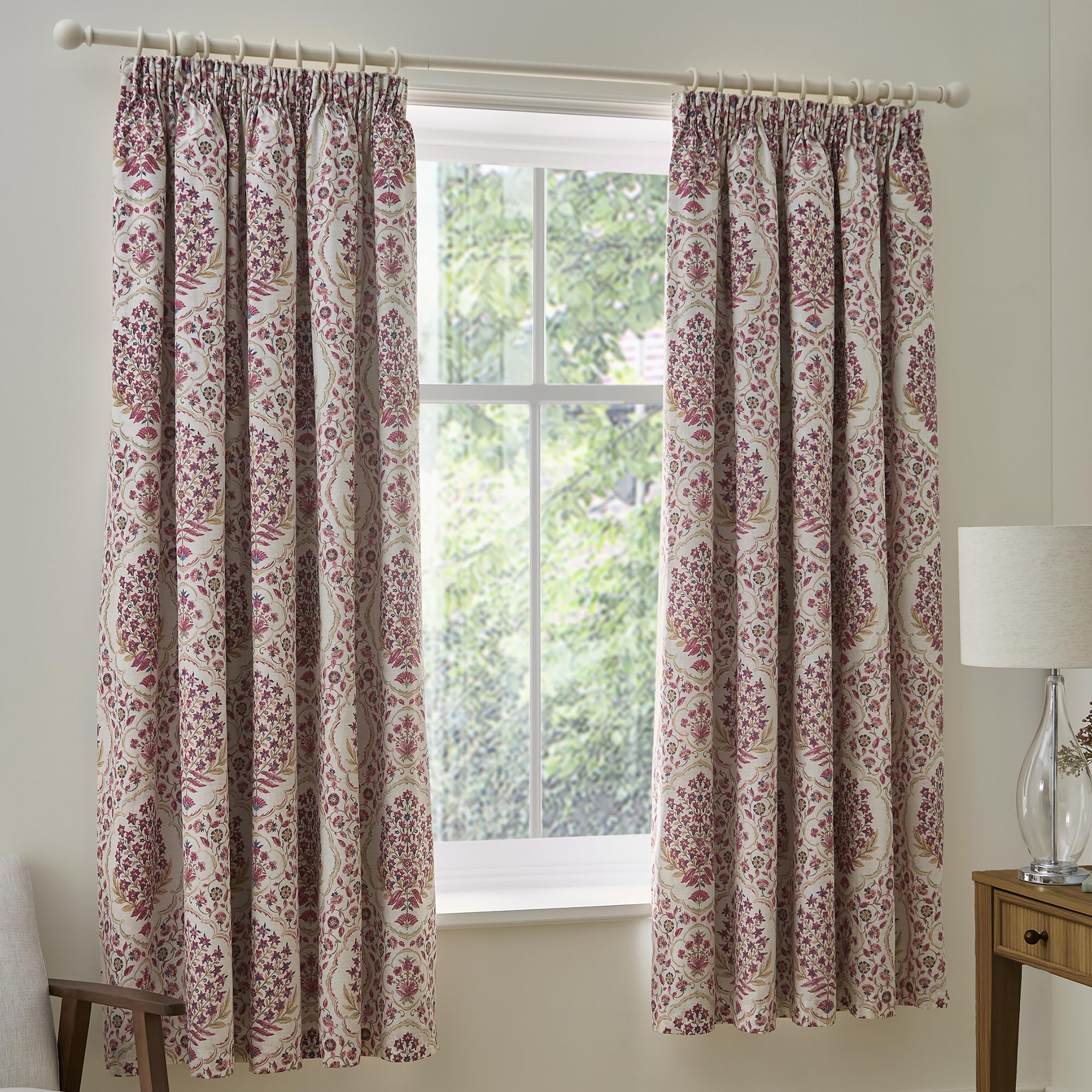 Dreams & Drapes Ashmead Berry Pencil Pleat Curtains (168 x 183cm) – Lined – 52% Polyester (Recycled) 48% Cotton – Window Curtains