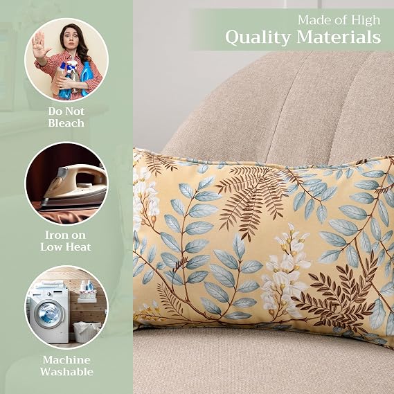 Maison d' Hermine Feuillage - Light Ecru Bundle Set 100% Cotton Curtains (108 Inch x 50 Inch, 2 Panels) & 2 Decorative Pillow Covers (12 Inch x 20 Inch)
