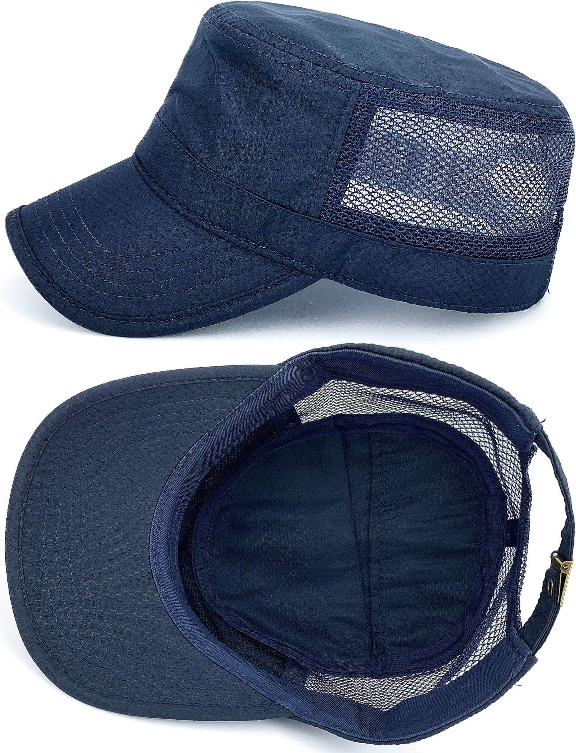 REDSHARKSPolyester Inside Pocket Mesh Back Military Caps for Men Quick Dry Women Cadet Hats Flat Top Army Cap Hidden Pocket