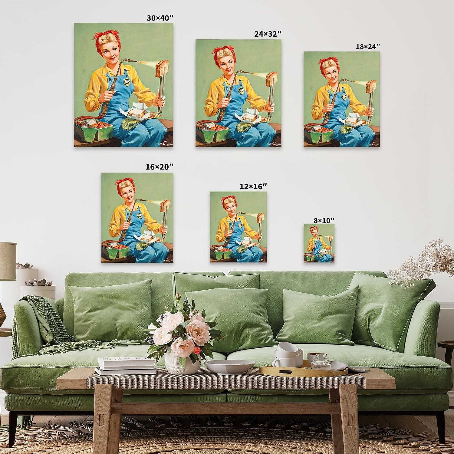 Poster Master Pin-Up Girl Rosie Canvas - Retro Woman Welder Print - Grilled Cheese Sandwich Art - Ideal Gift for Her, Women - Great Decor for Kitchen, Dining Room - 8x10 STRETCHED Canvas