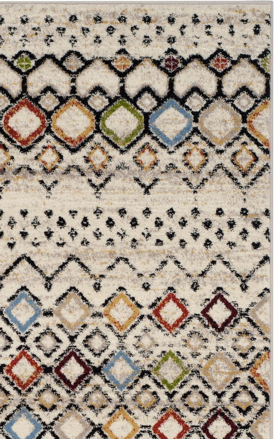 SAFAVIEH Amsterdam Collection Area Rug - 6'7" Square, Ivory & Multi, Moroccan Boho Design, Non-Shedding & Easy Care, Ideal for High Traffic Areas in Living Room, Bedroom (AMS108K)