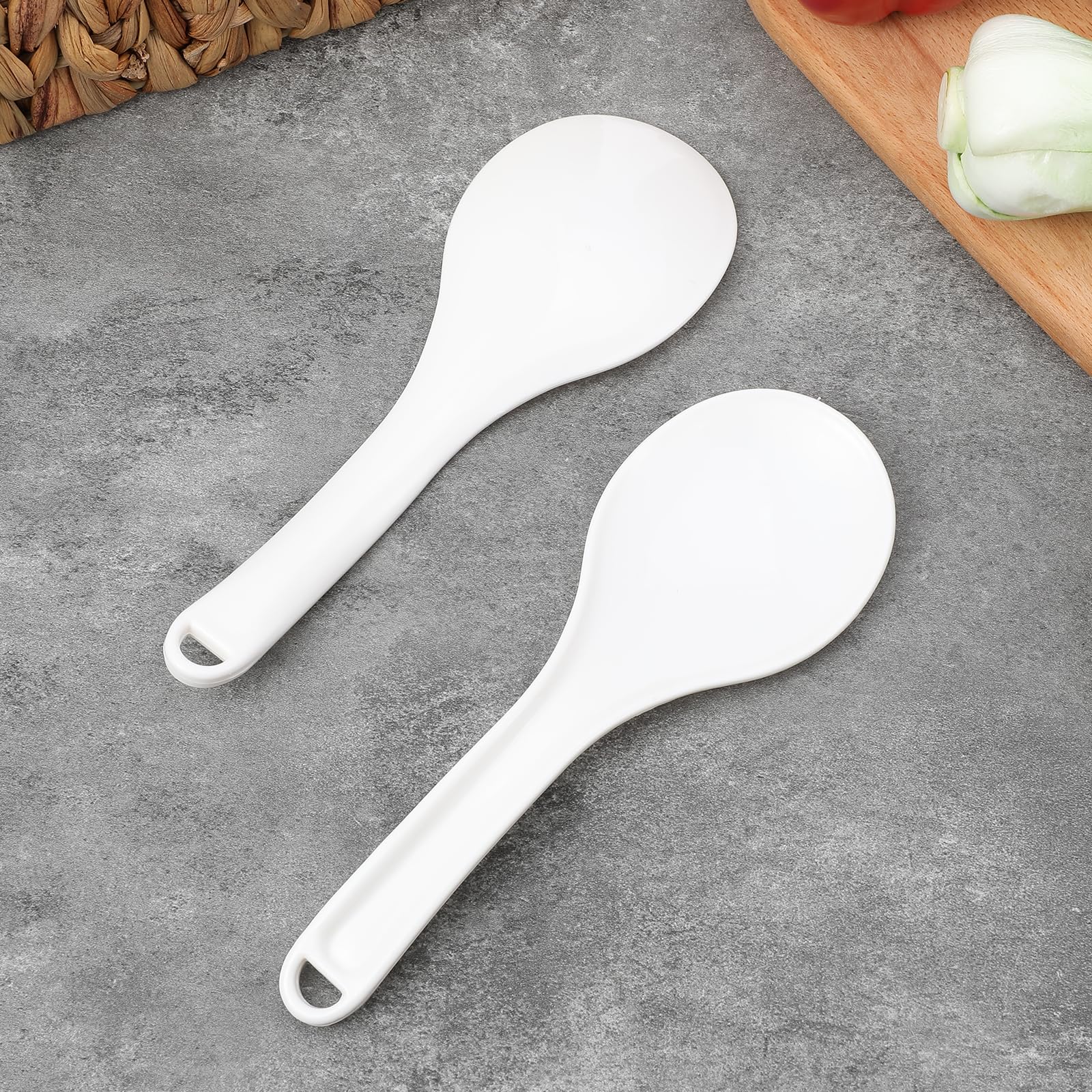 Łyżki do ryżu, 2 sztuki, 19,5 cm, nieprzywierające, białe, plastikowe, z tworzywa sztucznego, do mieszania i gotowania ryżu, puree ziemniaczanego lub wielu innych