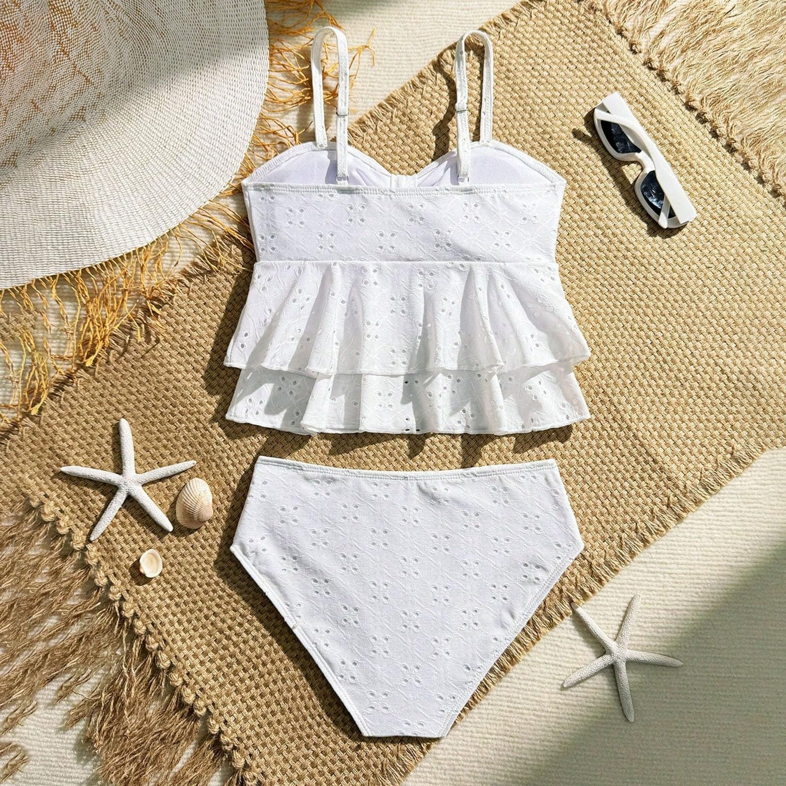 Costume da Bagno Due Pezzi per Ragazze con Tankini a Stampa Floreale e Slip Bikini a Vita Alta con Volant per Adolescenti e Giovani