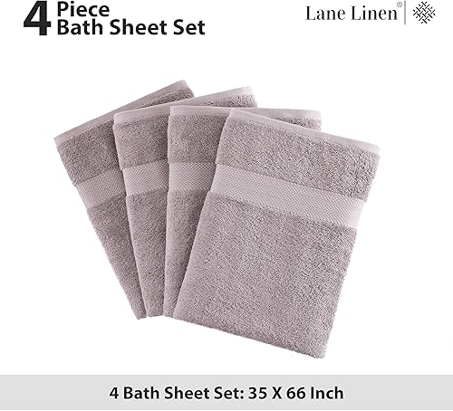 Miniatura 5 de LANE LINEN Juego de 4 toallas de baño, 100% algodón, extra grandes, toallas de baño de gran tamaño, juego de baño, toallas de ducha, juegos de