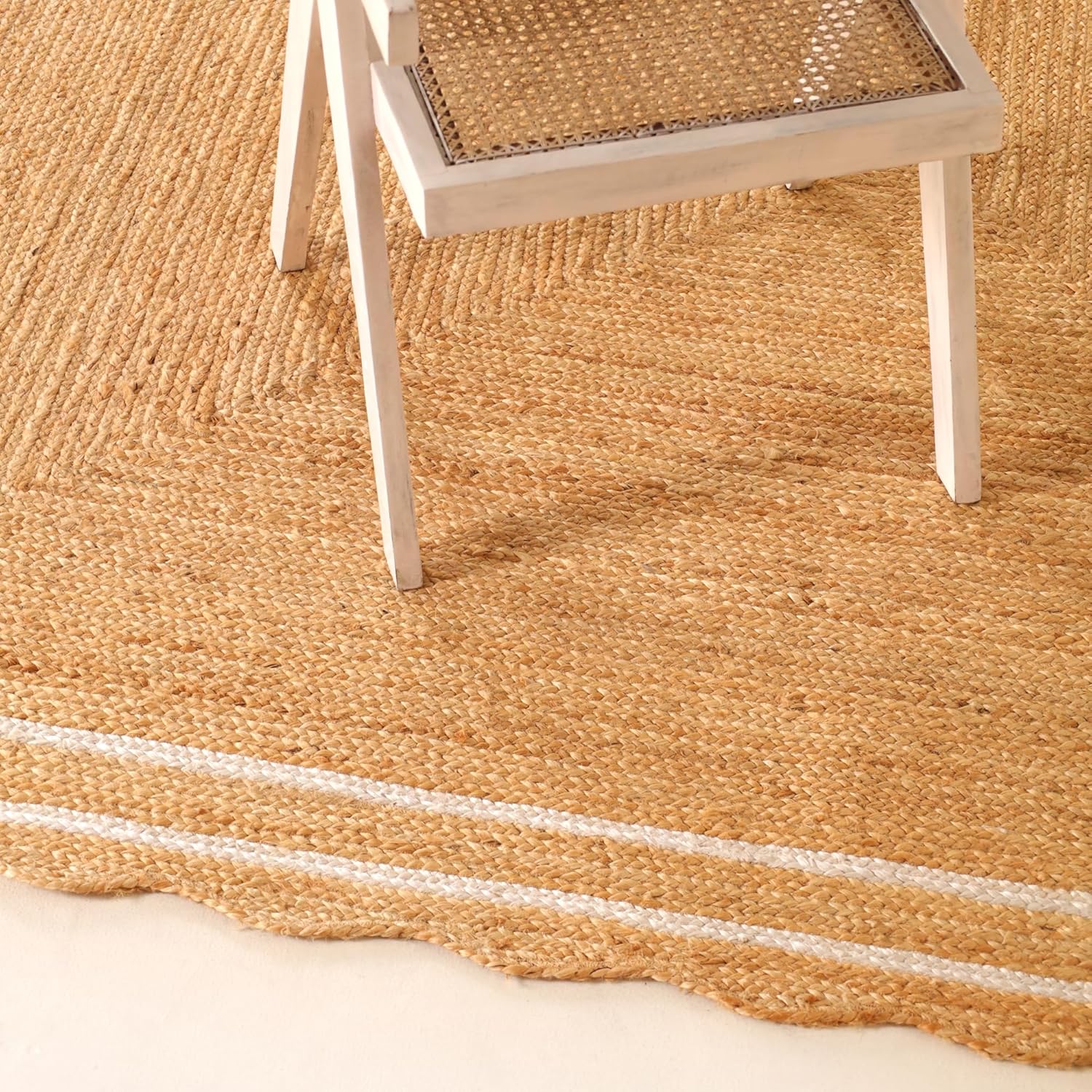 Natural Wave Jute Area Rug – Large Handcrafted Braided Floor Rug for Home Décor, 6x9 Feet