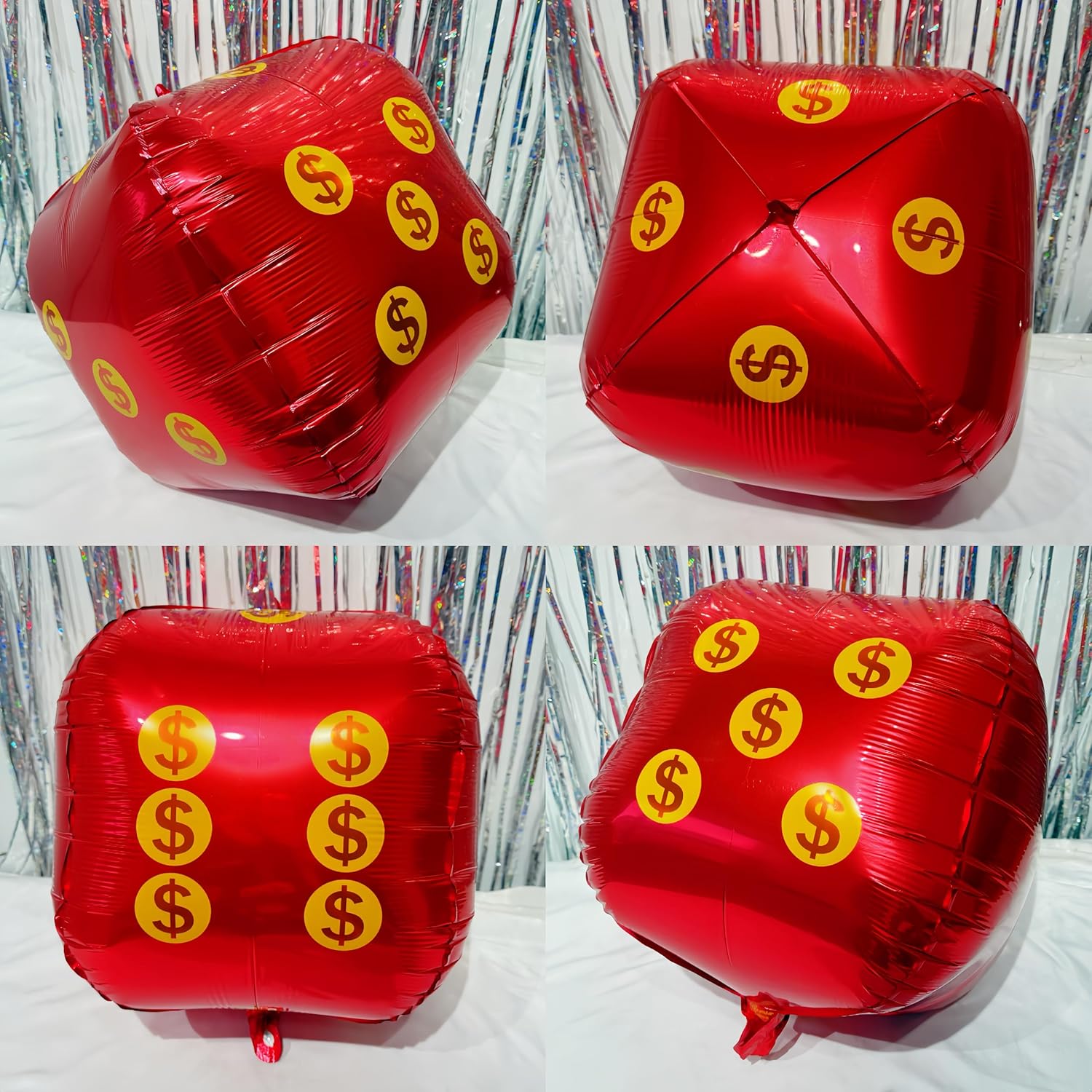 4個 28インチ サイコロバルーン/インフレータブルダイスレッド 4D正方形ホイルバルーン/カジノテーマパーティーバルーン/ラスベガ