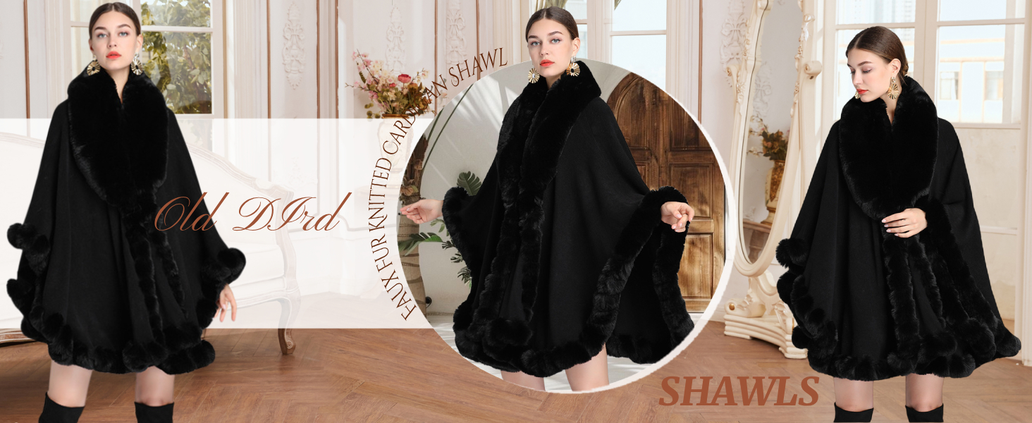 Old DIrd Elegant Faux Fox Fur Collar Knitted Cardigan Shawl Bride