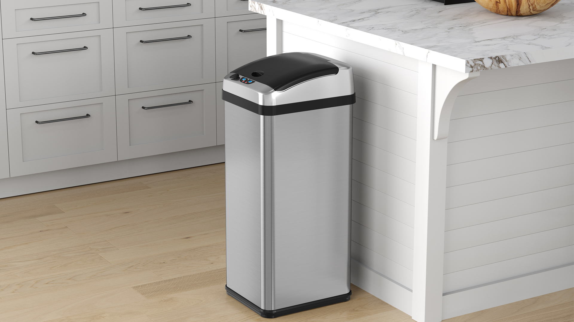 Image of iTouchless 13 Gallon Sensor Kitchen Trash Can with Lid and AC Adapter, Odor Filter, Platinum Limited Edition Garbage Bin Trashcan for Home Office Office Bedroom Living Room Garage Slim Waste Basket