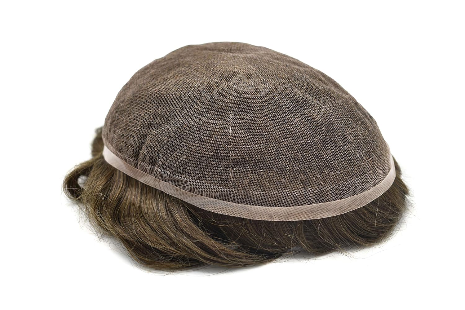 LHC Full Super Thin French Lace Mens Toupee Bleached Knots Natural Hairline Systems Breathable Hairpieces Replacements 120% Light to Medium Density (10"*8", 710# - 7# Very Light Brown with 10% Grey)