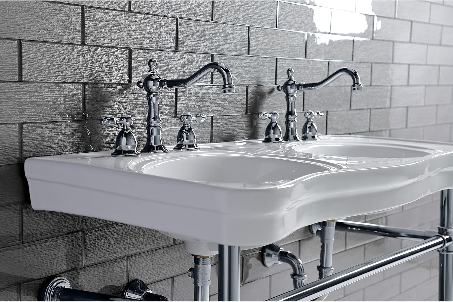 Kingston Brass KS1971TAL Tudor Widespread Lavatory Faucet With ABS/Brass Pop-Up, Polished Chrome, 7-1/2 inch in Spout Reach, Polished Chrome