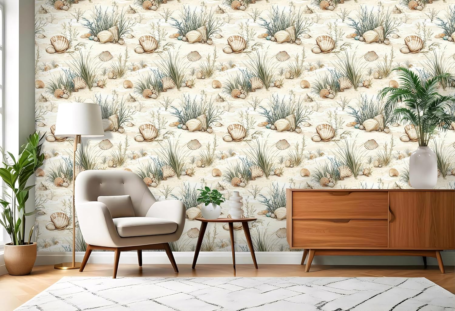 Coastal Seashell Peel and Stick Wallpaper, Beach Self-Adhesive Vinyl Wallpaper for Home Decor – 17.7" x 236"