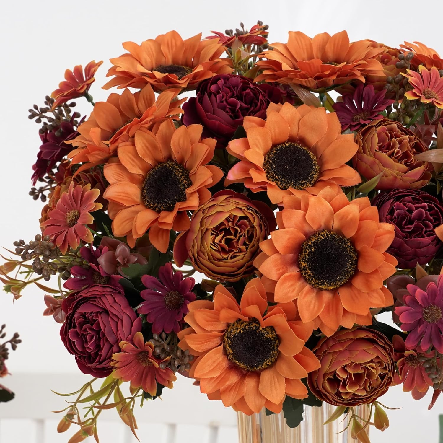 2 Bunches Artificial Fall Sunflowers Flowers, Fake Silk Fall Flowers Decorations for Dining Room, Kitchen, Office, Thanksgiving, Farmhouse, Harvest Decor - Image 5