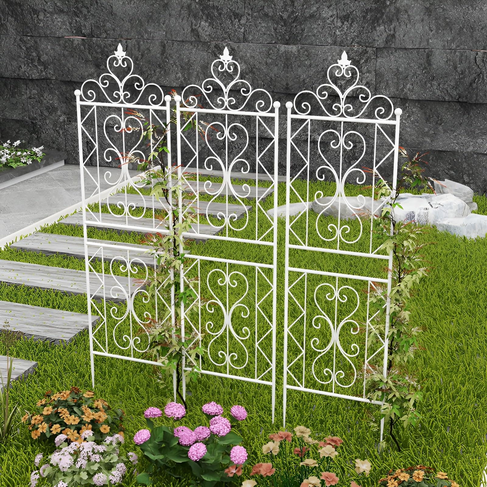Treillis de jardin blanc lot de 2 en métal antirouille 50x210 cm