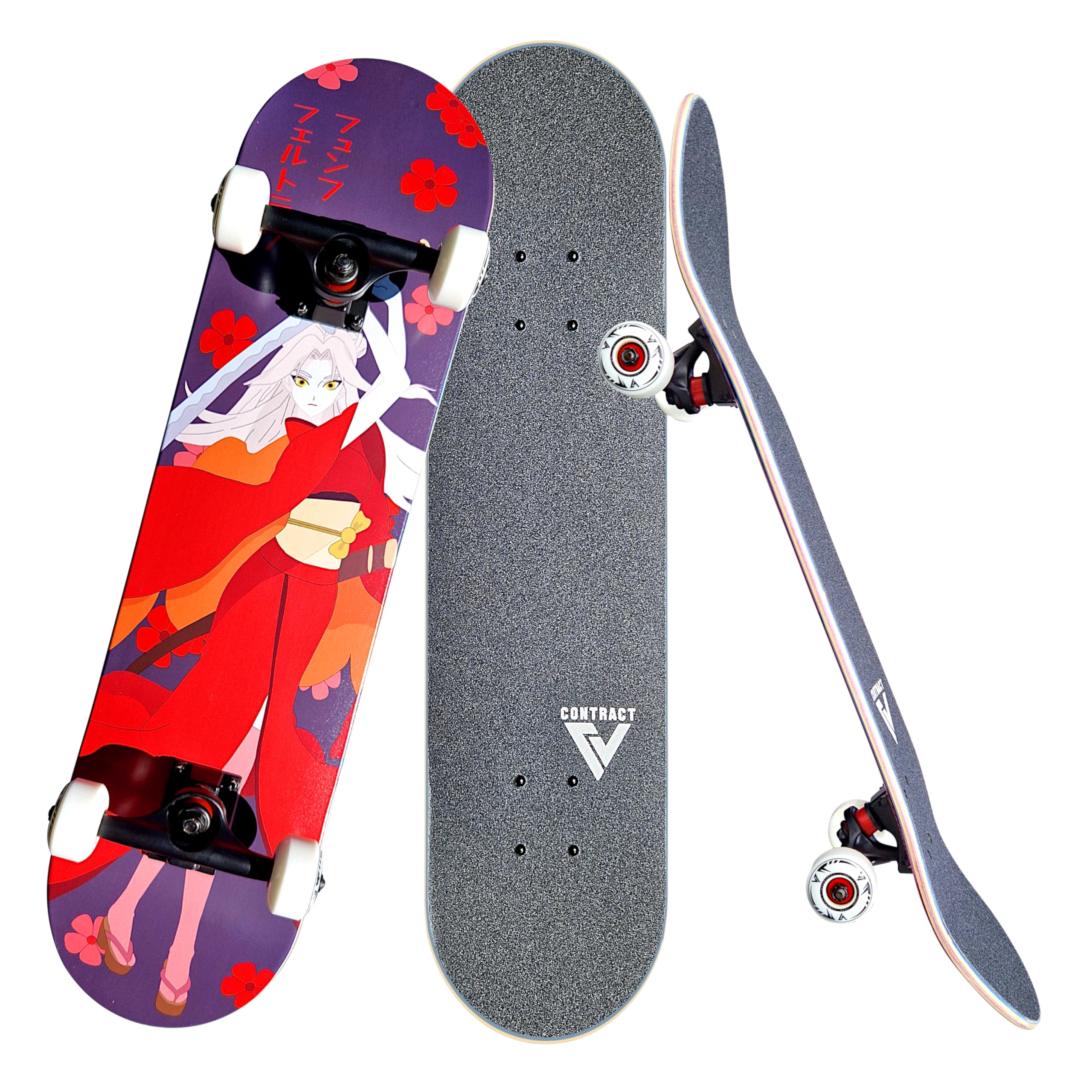 Komplett Skateboard Fina - für Kinder und Jugendliche - 7-lagiges Ahornholz Deck - Medium Concave Standard Popsicle Shape - für Anfänger, Profis, Mädchen & Jungs