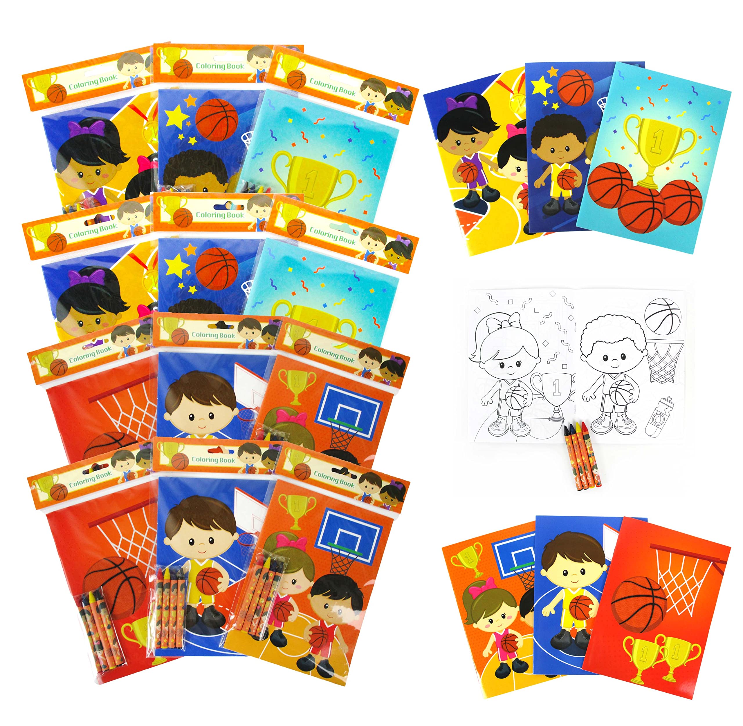 TINYMILLS Basketball Coloring Books for Kids with 12 Coloring books and 48 Crayons, Fun Team Birthday Party Favors, Goodie Bag Stuffers, Prizes, Favor