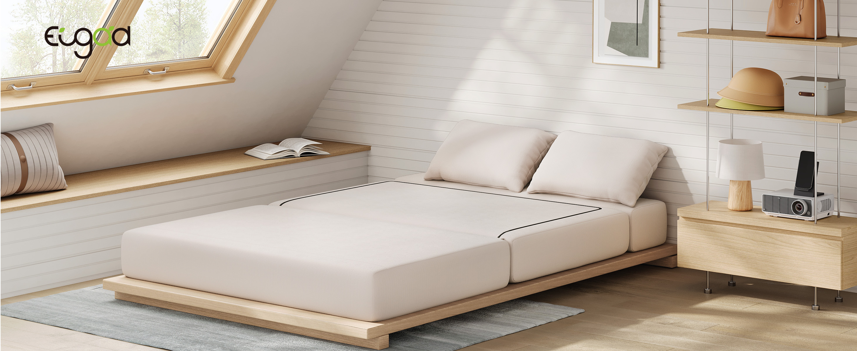 Canapé Convertible 2 Places En Velours Côtelé – Transformable En Lit (140x86 Cm, Beige)