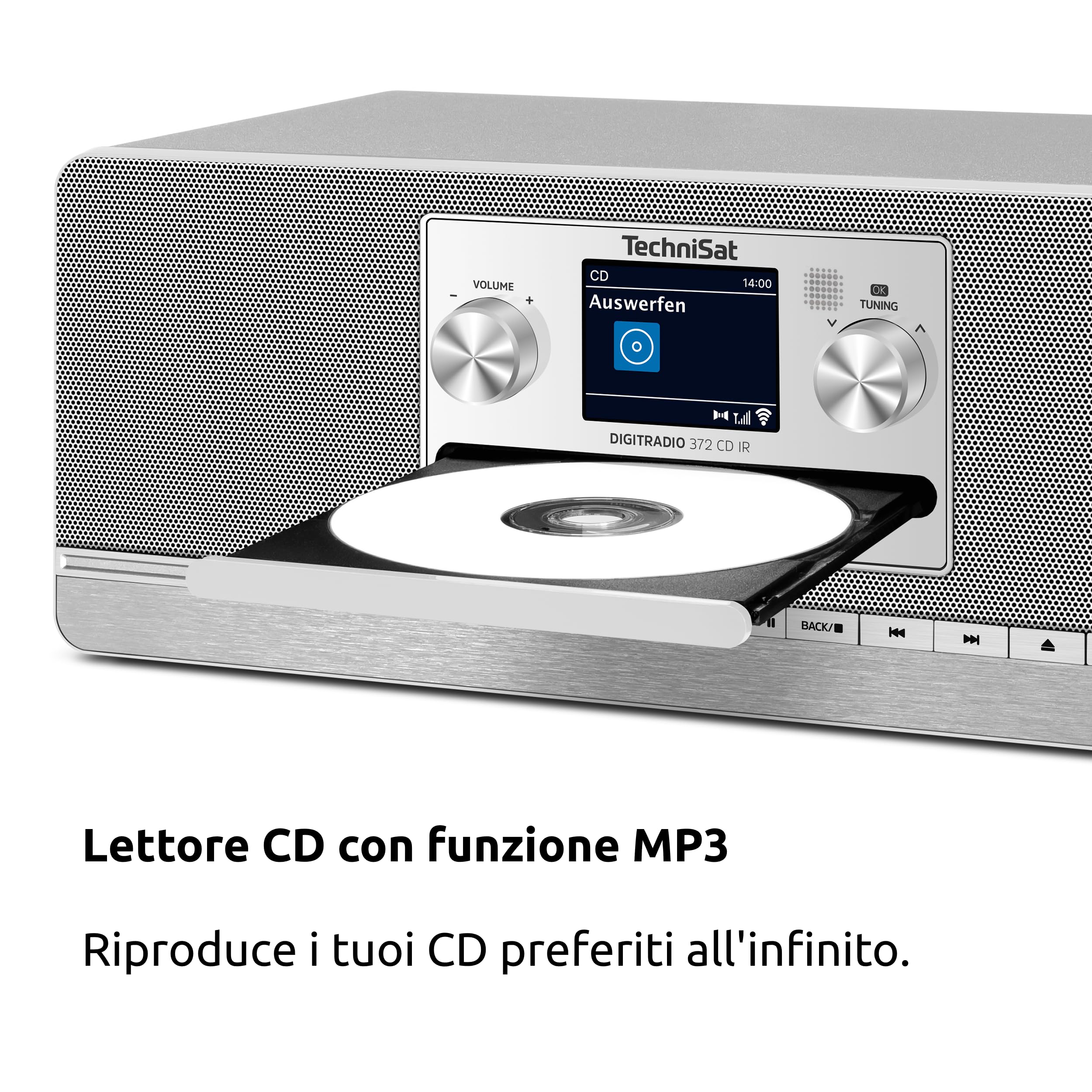 TechniSat DIGITRADIO 372 CD IR Radio Internet stereo DAB+ FM CD Wi-Fi Bluetooth display colori USB AUX sveglia 10 W argento