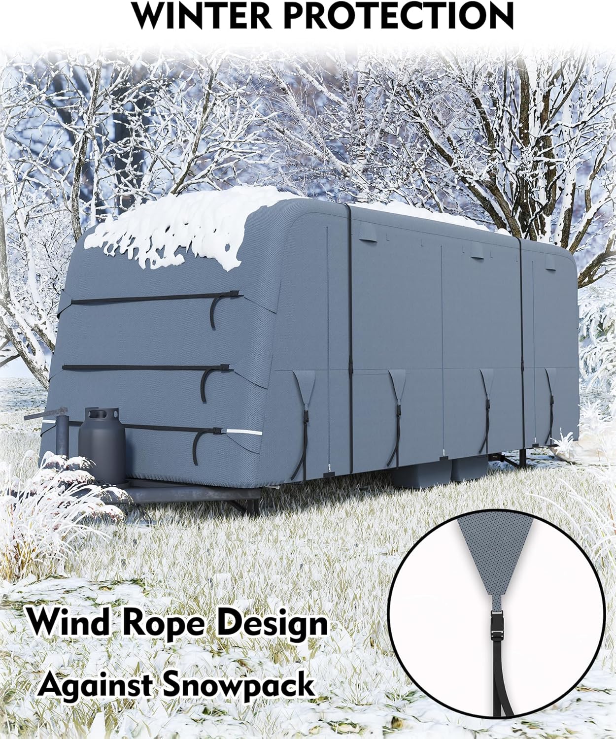 DEXSO Heavy-Duty RV Travel Trailer Cover fits 21'-24' Motorhome, Reinforced Windproof, Waterproof and Anti-UV 6-Layer Camper Cover with 4 Tire Covers, 2 Straps and Adhesive Repair Patches