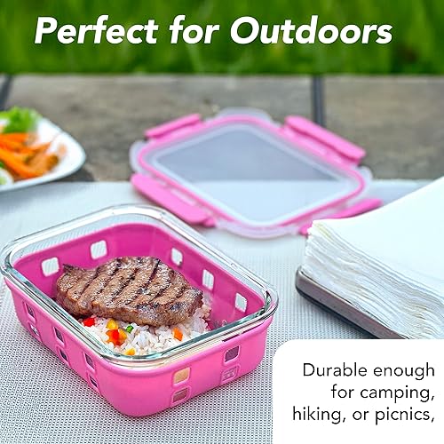 Miniatura 6 de ECOBERI Recipientes de vidrio para preparación de comidas de 4.5 tazas con tapas y fundas de silicona, paquete de 3 recipientes herméticos,