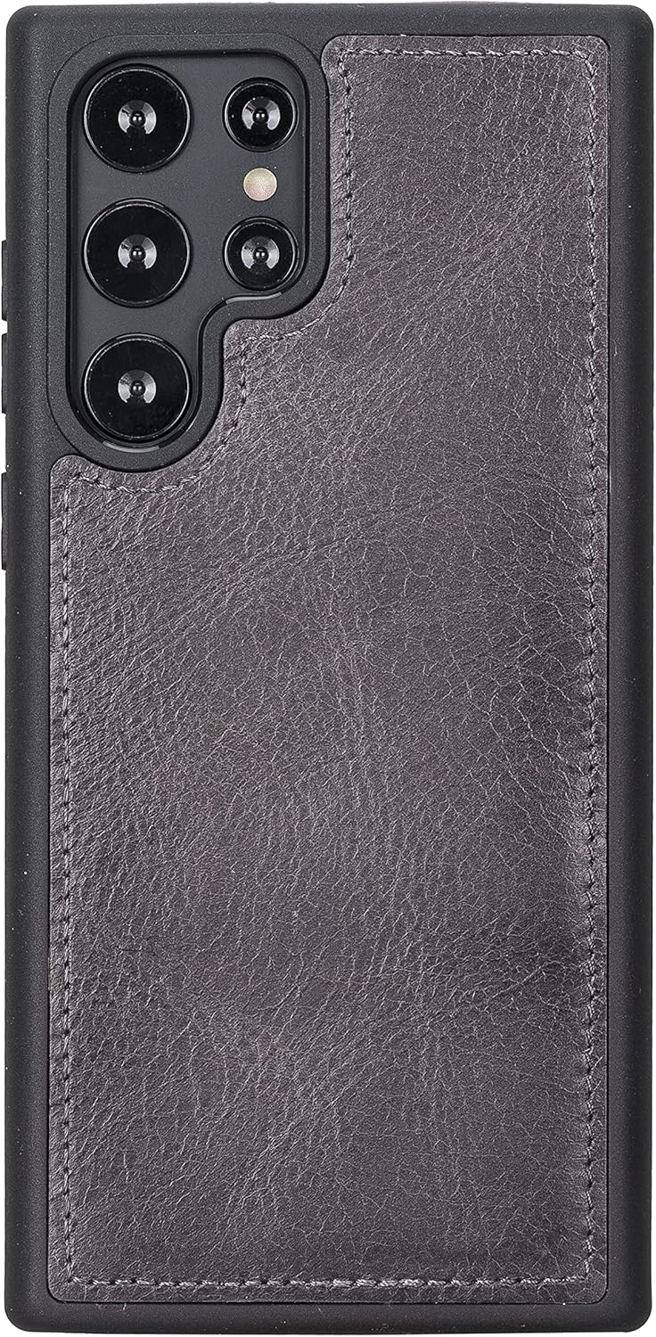 Bayelon Wallet Case Compatible with Galaxy S22 Ultra, Full Grain Leather Phone Case, Detachable Phone Wallet, Magnetic Flip Phone Cover with Card Holder and Stand (Smoked Black)