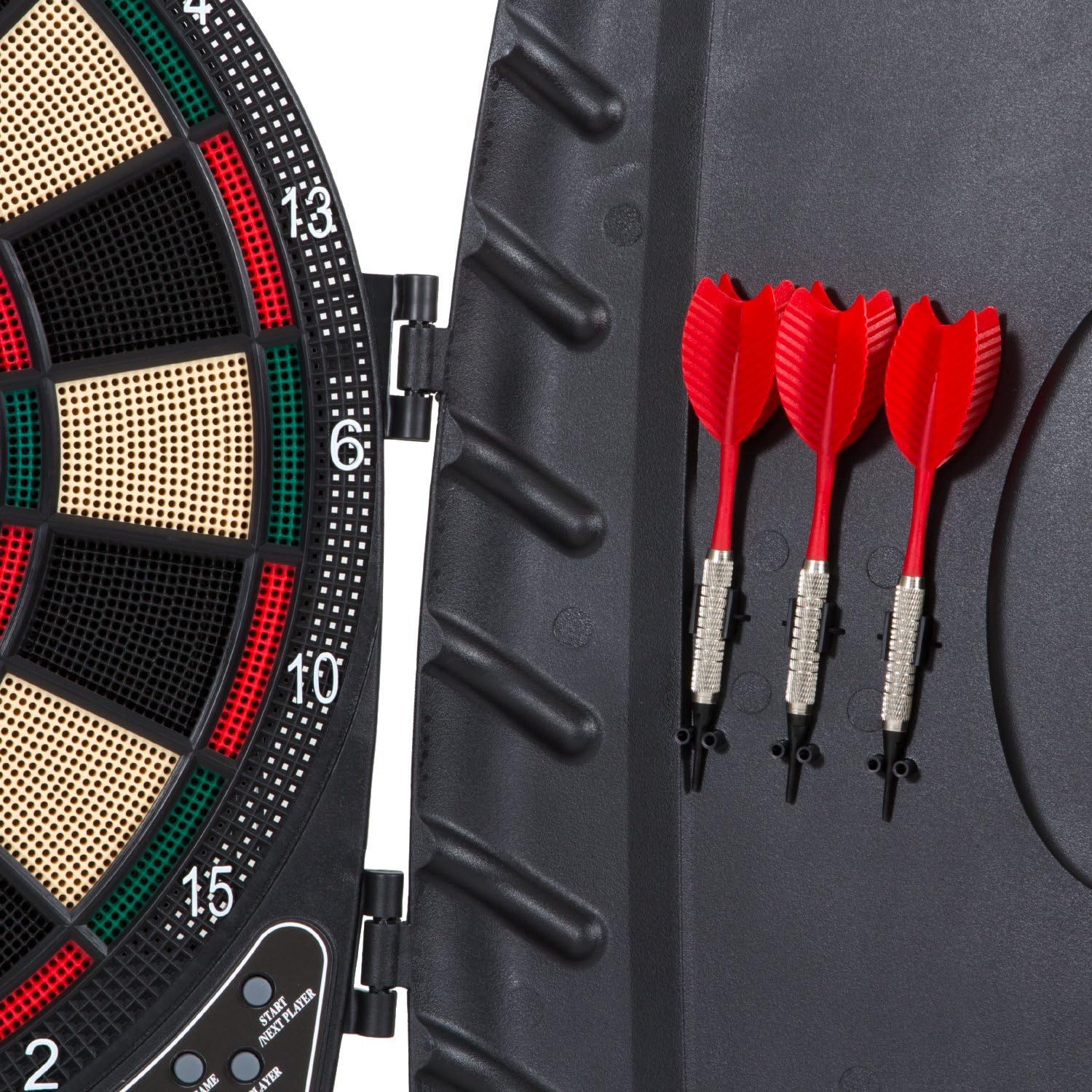 Bullshooter Reactor Electronic Dartboard and Cabinet with LCD display, Cricket Scoring Displays, 8-Player Scoring, and More : Electronic Dartboard With Cabinet : Sports & Outdoors