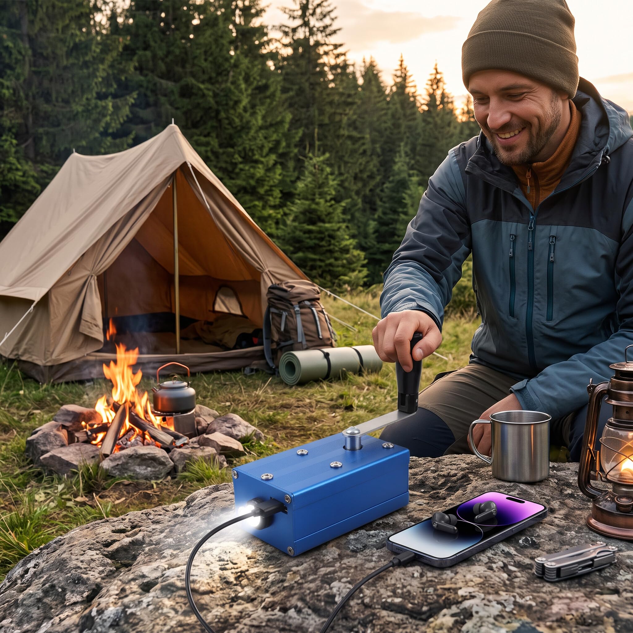 Générateur à manivelle super condensateur portable USB mécanique alimentation d'urgence avec lampe COB