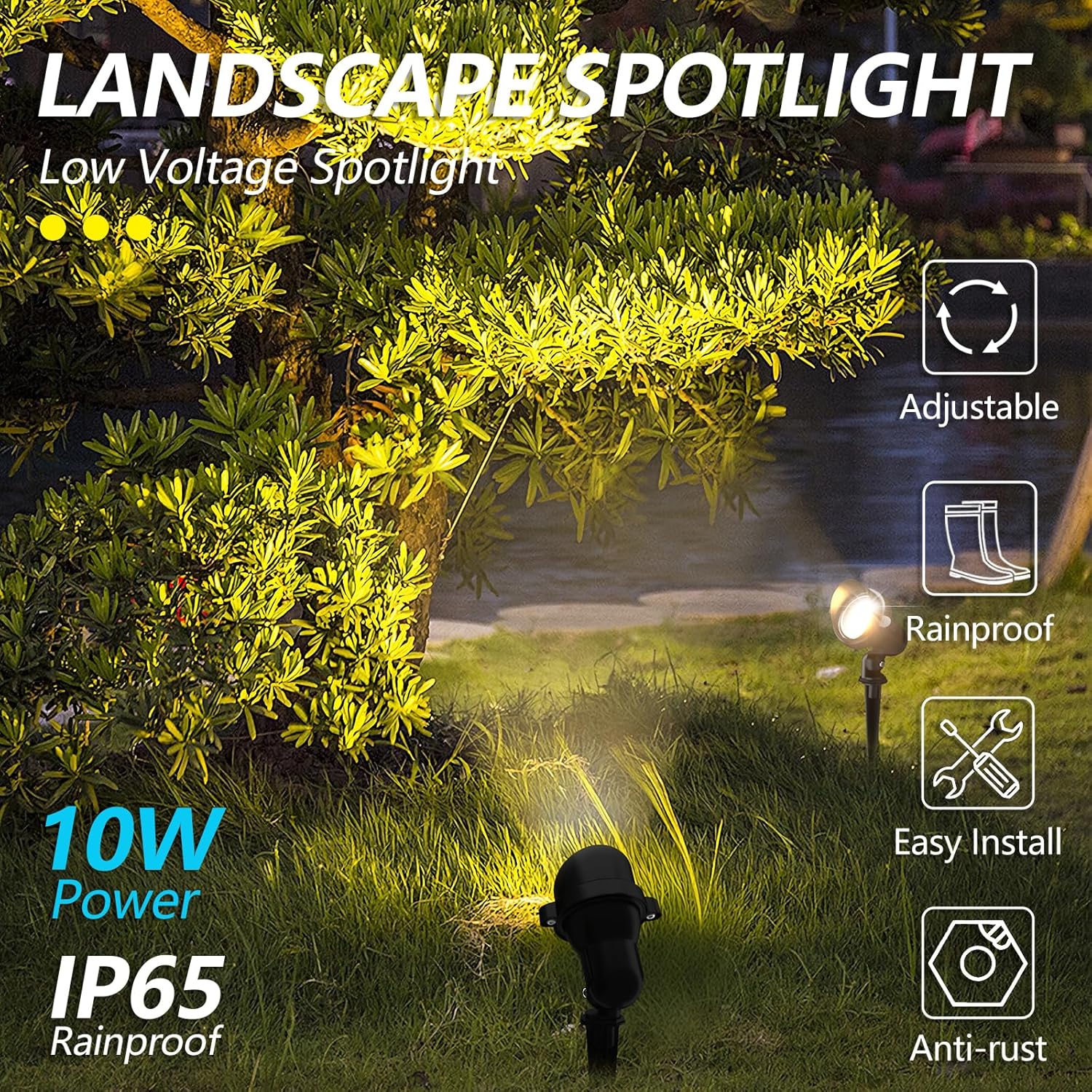 LED Landscape spotlights Yard: 10W MR16 Low Voltage Landscape Lights 12-24V 3000K Warm White - Outdoor Garden Driveway Wall Lighting for Contractors - 12 Pack