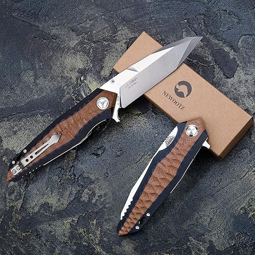 Miniatura 9 de NEWOOTZ cuchillo de bolsillo plegable para la herramienta D2 de Men4 pulgadas, revestimiento de bloqueo capas G10 mango, supervivencia al aire libre