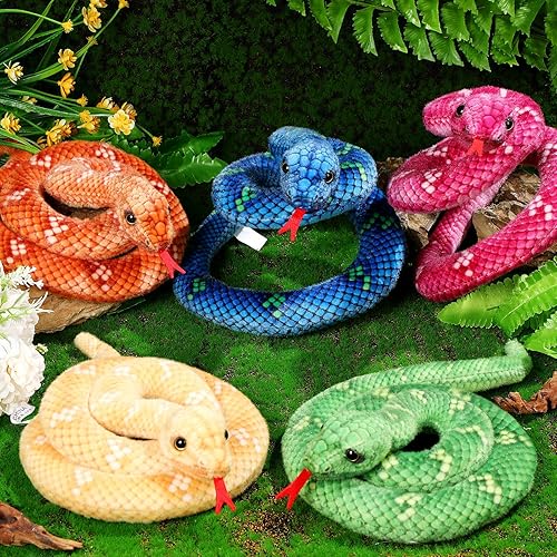 Miniatura 2 de 6 piezas de animal de peluche de serpiente de 31.5 pulgadas, peluche grande de serpiente cobra serpiente de peluche realista, accesorios de broma,