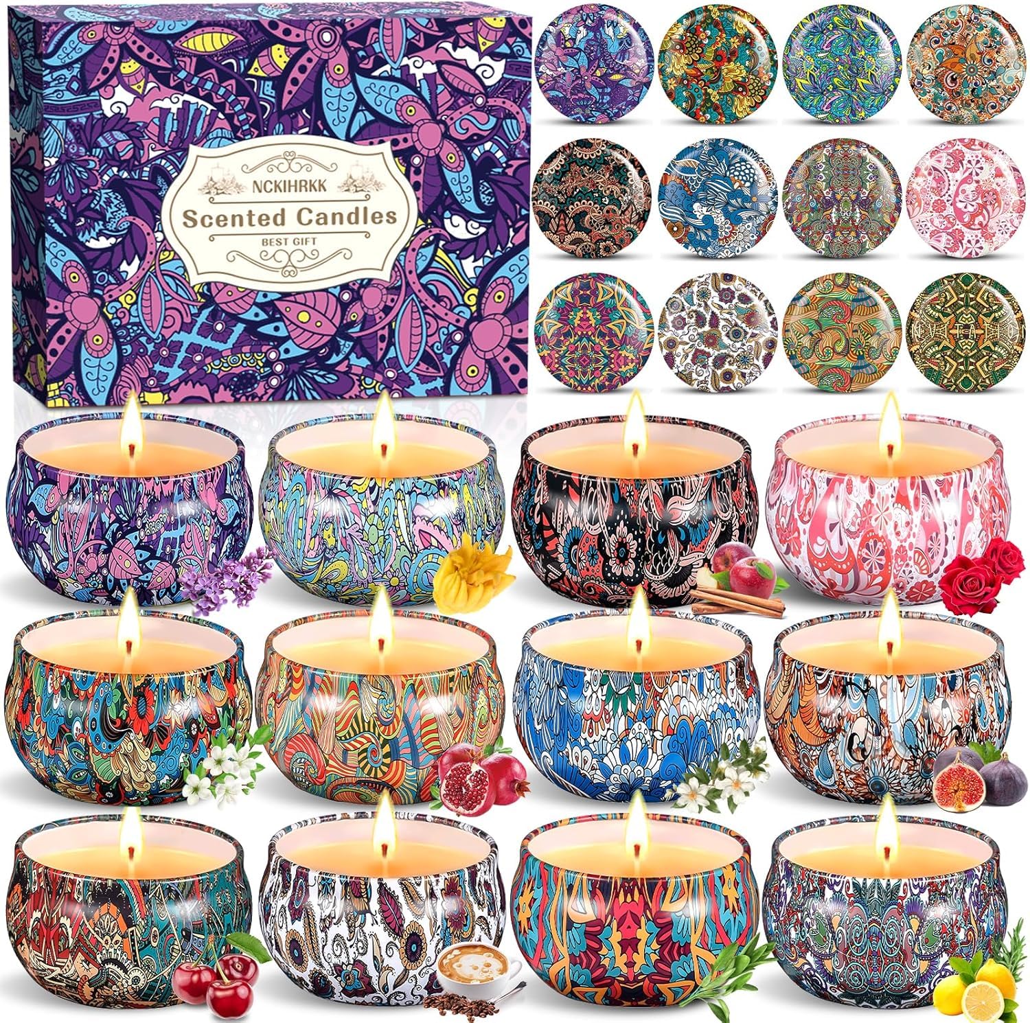 12 Pz Candele Profumate, Set Idee Regalo Donna Compleanno, Naturale Candela Profumata Cera di Soia per Festa Della Mamma, Regalo Maestre Fine Anno, Natale, Matrimonio, Doccia, Yoga