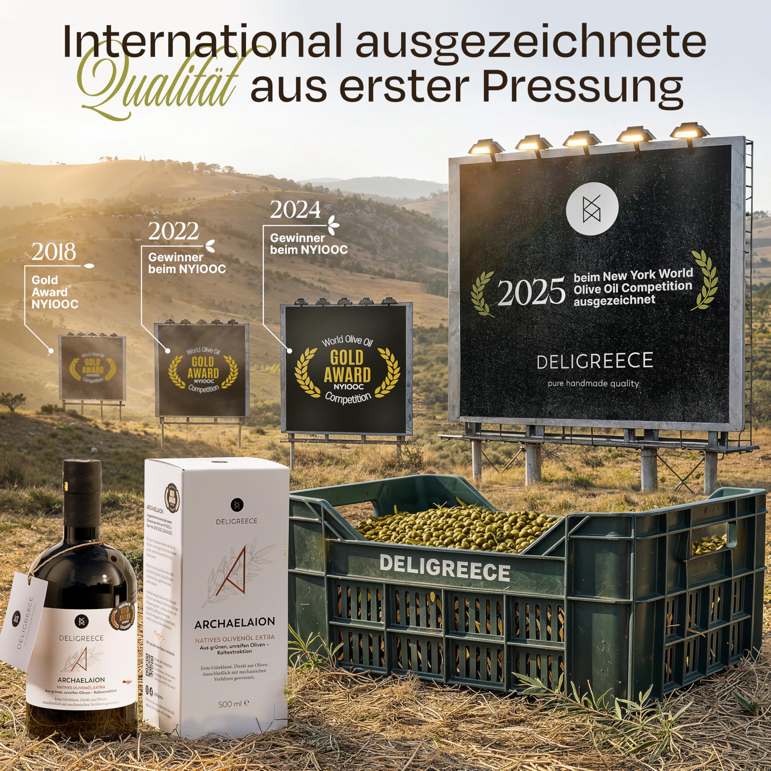 Deligreece Olivenöl | Seit 1890 traditionell hergestelltes Olivenöl von Kreta | Extra natives Oliven Öl aus unreifen Oliven | Ausgezeichnetes & limitiertes griechisches Öl | 500ml Flasche