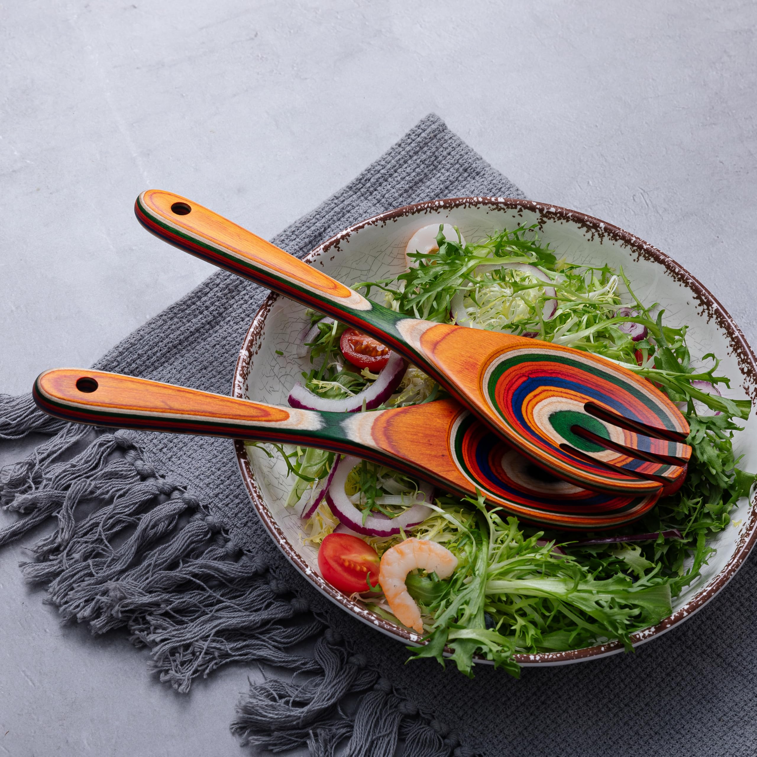 Pakkawood Salad Servers - Natural Wood Utensils -3