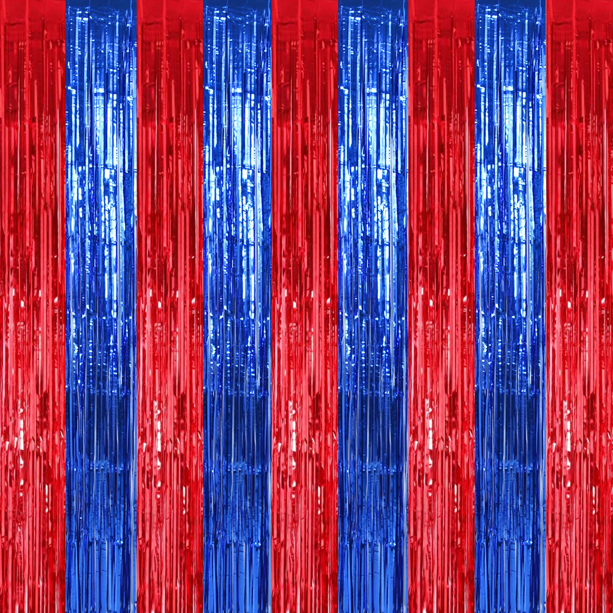 TONIFUL 2Pcs Blue and Red Metallic Tinsel Foil Fringe Curtains Streamers | 3.3ftx6.6ft Photo Booth Backdrop Door Streamer, Props for Spider-Themed Birthday Bachelorette Birthday New Year Decoration