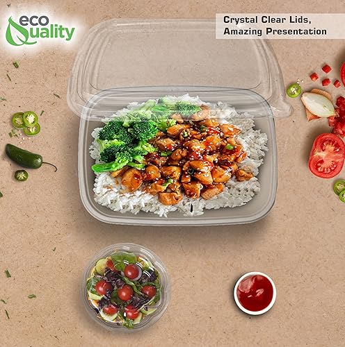 Miniatura 7 de EcoQuality Cuencos desechables de 29 onzas con tapas transparentes, cuencos rectangulares de papel biodegradable de fibra de caña de azúcar