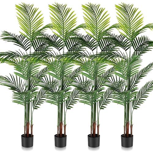 Jexine 4 Pack Artificial Palm Trees 6Ft, Fake Plants Fake Trees Artificial Areca Palm Plants for Outdoor Indoor Faux Tree in Pot for Pool Home Decor Office Housewarming Gift Modern Decoration - 4 - 6 feet