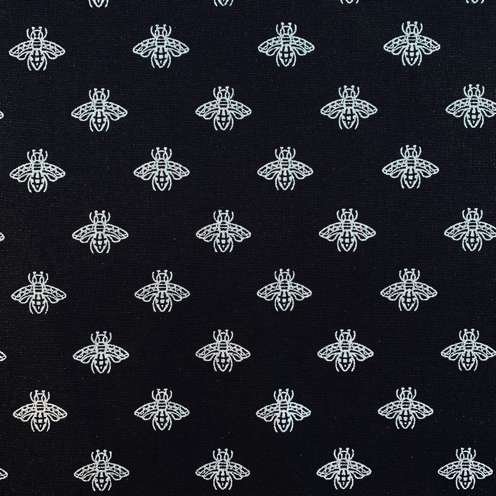 Discover Lifestyle & Fashion Fabrics Black / Silver Designer Bumblebee Bees Digital Foil Print Design Cotton Rich Linen Look Fabric Curtains Blinds Craft Quilting Patchwork Upholstery | 55" - 140 Cm Wide (Per Half Metre, Black/Silver)