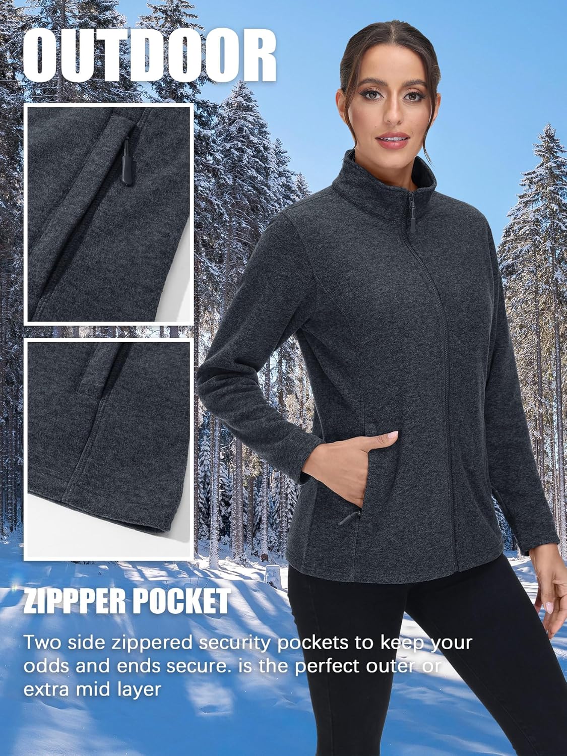 TACVASEN Women's Full Zip Fleece Jacket Lightweight Jacket Womens Winter Warm Coats with 2 Zipper Pockets - Image 4