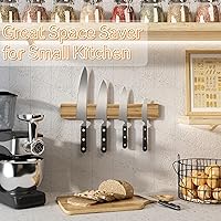 Vista 2 de Soporte magnético para cuchillos de pared, tira magnética de cuchillos de madera de acacia sin necesidad de perforación, soporte magnético