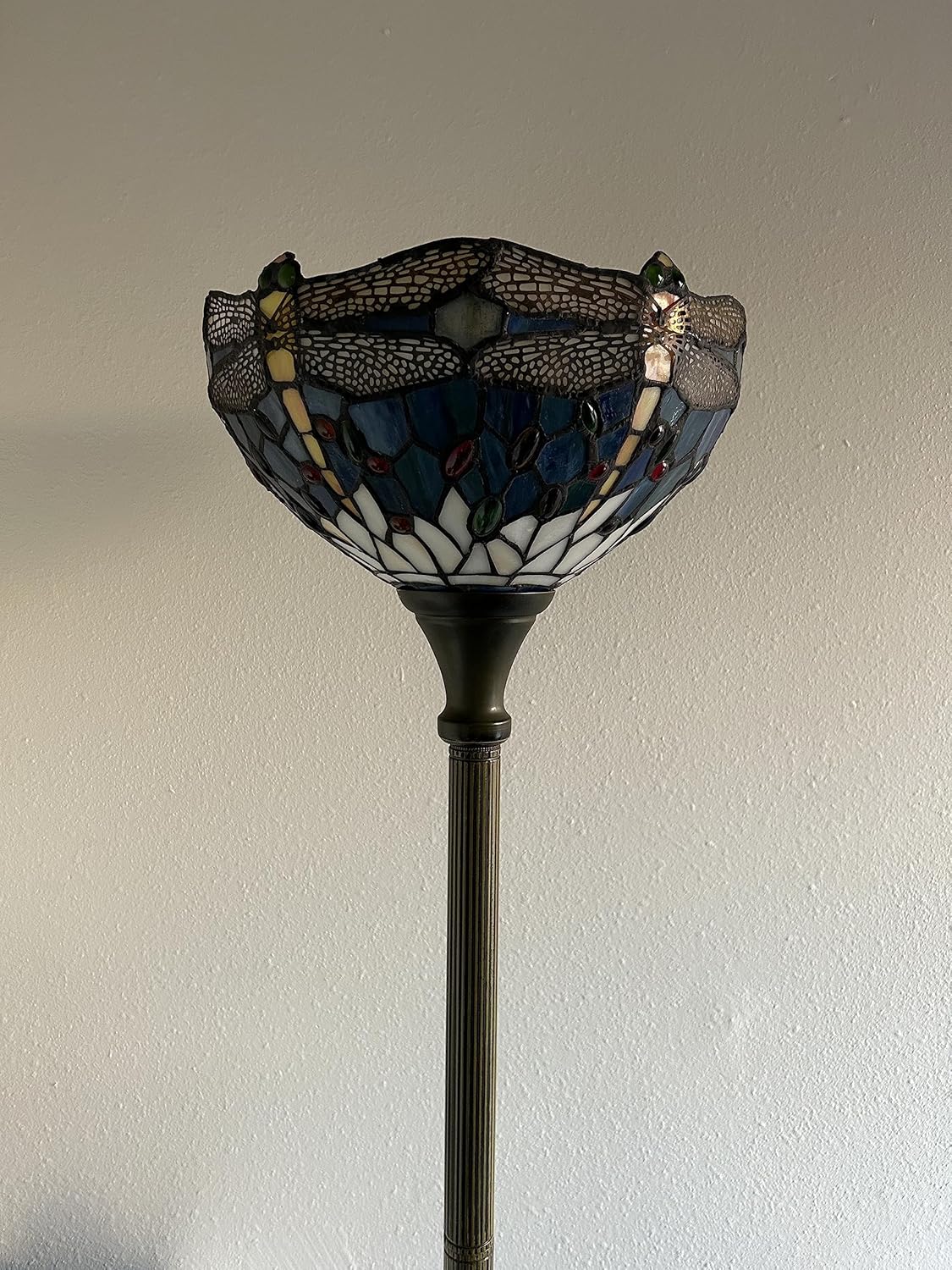 Tiffany Torch Floor Lamps Blue Stained Glass Dragonfly LED Bulb Included for Living Room Dining Room Bedroom 12" W*12" D*66" H
