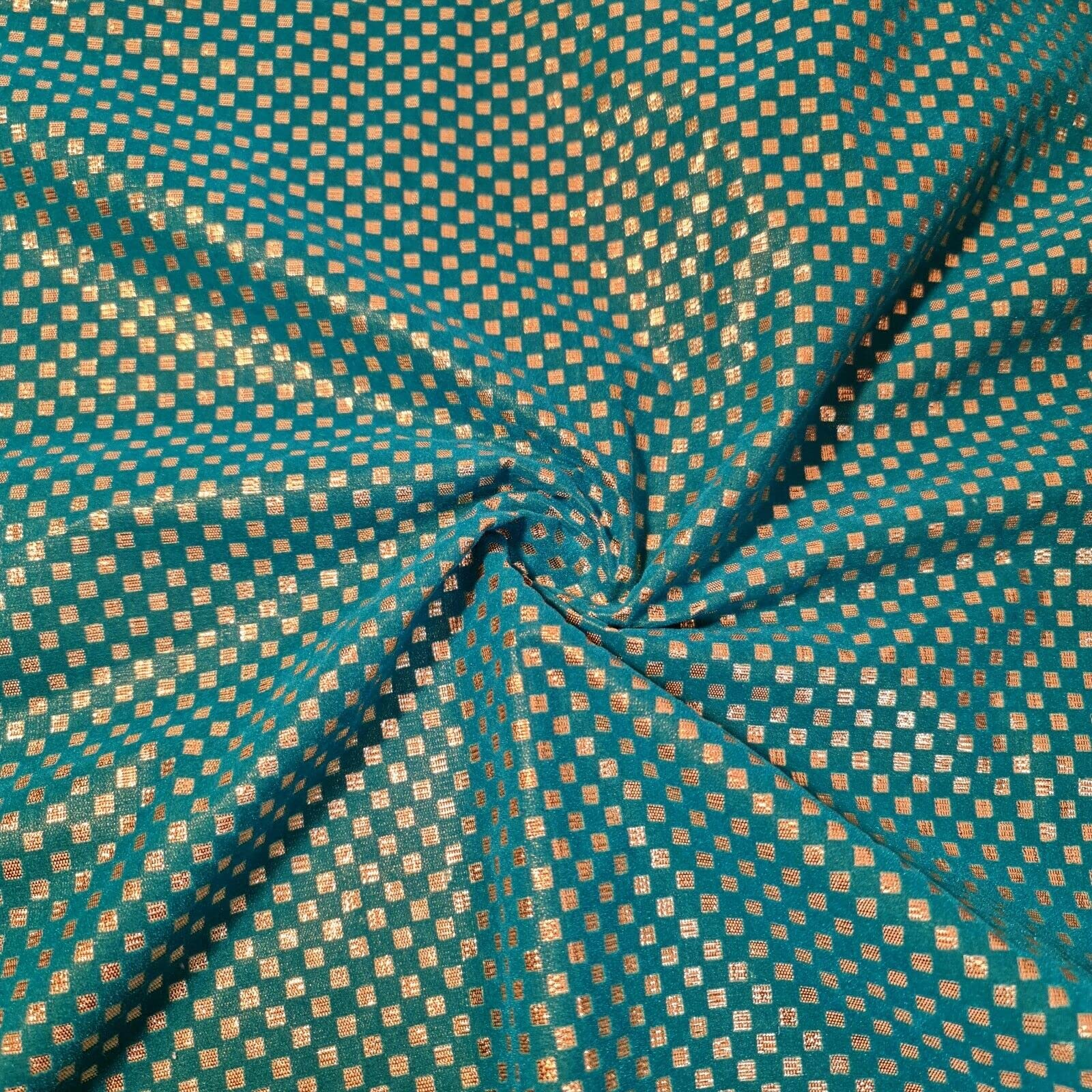 Gold Glitter Foil Lame Velvet Flock Décor Craft Dress Fabric 44" Pre Cut (by The Meter) (Turquoise Check Plaid)