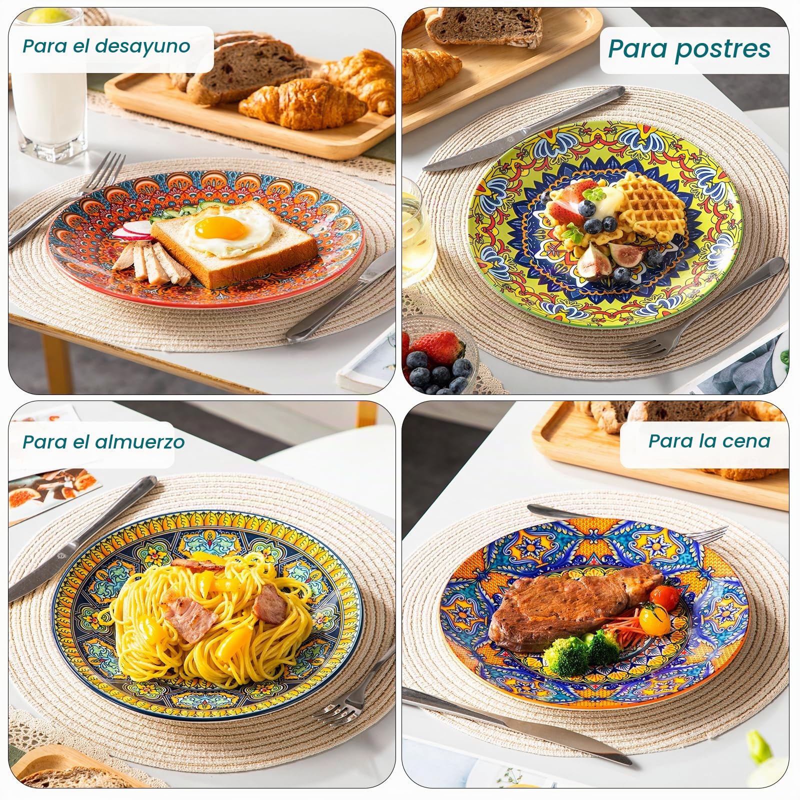 vancasso Juego de 6 platos llanos, KRVI Juego de platos llanos para 6 personas, Ø 27 cm Juego de platos aptos para lavavajillas y microondas, platos para pasta, platos para desayuno