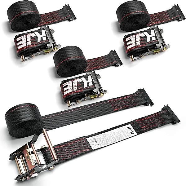 KJE E-Track Ratchet Straps, 4 Pack Black 2" x16' Heavy Duty Cargo Tie-Downs, 4500LBS Breaking Strength, Standard E Track Fitting Tie Down Ratcheting Strap for Cargo Vans, Trucks, Trailers
