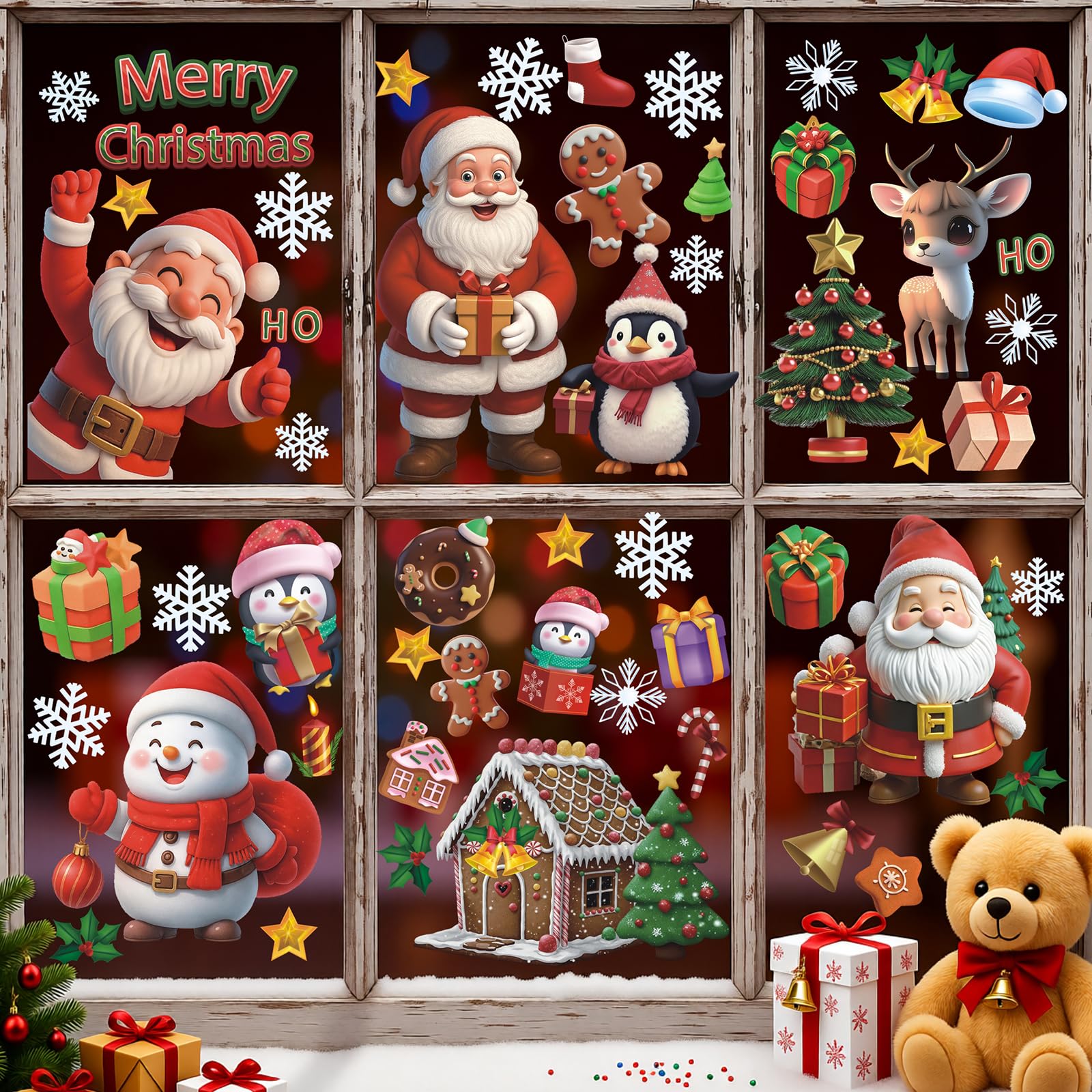 KAIRNE Xmas Window Clings Santa Snowman Glass Stickers for Holiday Decor — image 1